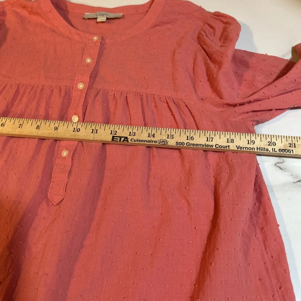 LOFT Women's Quarter Button Blouse Pink w Speckles Size Large - Picture 6 of 7